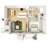 1-bedroom/1-bathroom floor plan layout with 850 square feet at Renaissance at Galleria apartments for rent in Hoover, AL